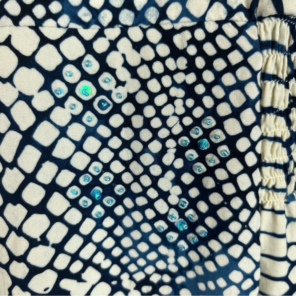 Bali Batiks Dress Womens Medium Blue White Sleeveless Beaded Rayon Zip- 9476* - Picture 7 of 13